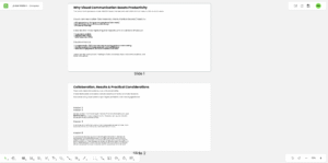 Presentation slides explaining how visual communication improves productivity, comprehension, and collaboration through dashboards and agile boards.